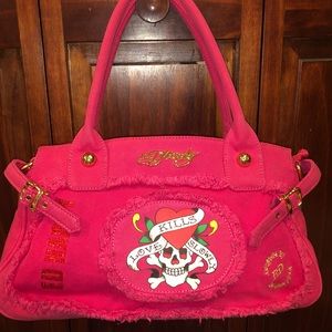 Ed Hardy Hot Pink Love Kills Slowly Tote